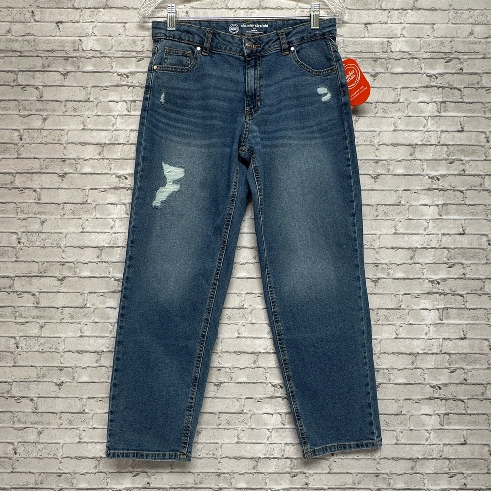 Wonder Nation Girls Jeans Mid-Rise Slouchy Straight Ankle Distressed Size 16 NEW